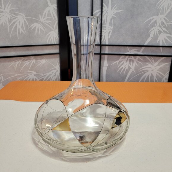 Vintage Luminescence Mouth Blown Glass Crystal Decanter Vase w/ Hand Decoration - Picture 1 of 5